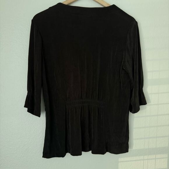 Vintage Chico's Travelers Womens Black Button Blouse Stretchy Slinky Size Medium - Picture 6 of 9